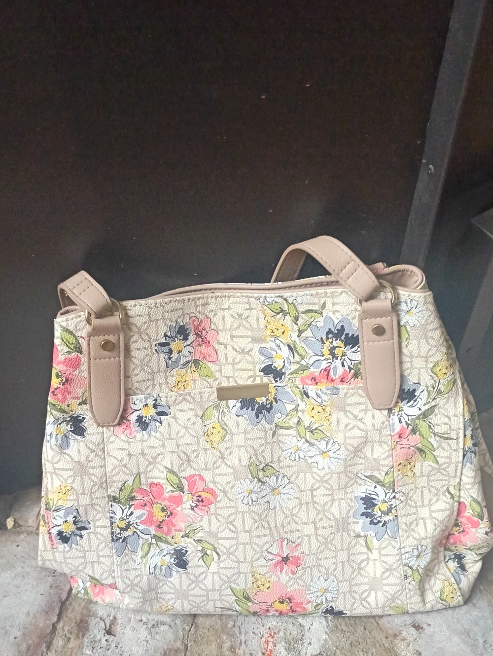 Floral Printed Tote Bag in Cream and Pink
